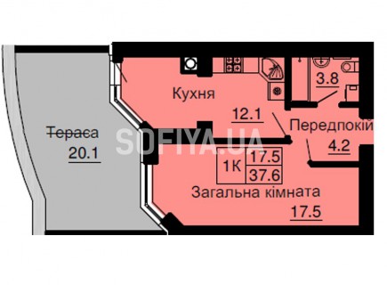 Однокомнатная квартира 37,6 м/кв - ЖК София