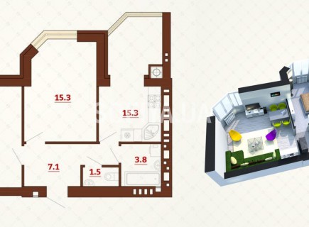 Двухкомнатная квартира 65.4 м/кв - ЖК София