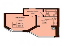 Однокомнатная квартира 39.1 м/кв - ЖК София