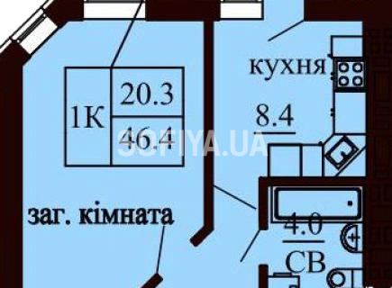 Однокомнатная квартира 46.4 м/кв - ЖК София