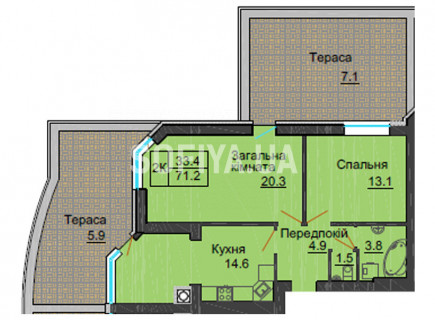 Двокімнатна квартира 58,2 кв.м - ЖК София