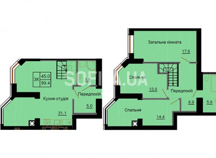 Двухуровневая квартира 99,4 м/кв - ЖК София