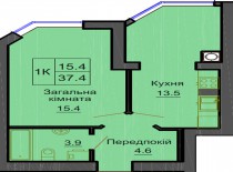 Однокомнатная квартира 37.4 м/кв - ЖК София