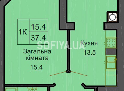 Однокомнатная квартира 37.4 м/кв - ЖК София