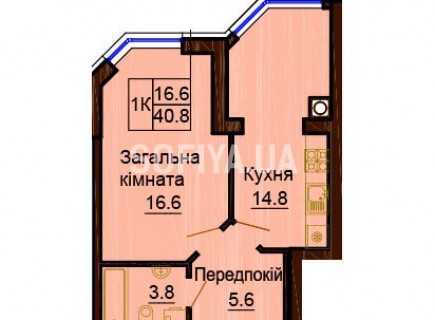 Однокомнатная квартира 40.8 м/кв - ЖК София