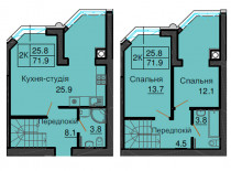 Двухуровневая квартира 71,9 м/кв - ЖК София