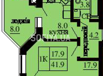 Однокомнатная квартира 41.9 м/кв - ЖК София