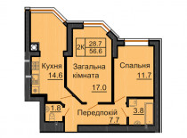 Двухкомнатная квартира 56,6 м/кв - ЖК София