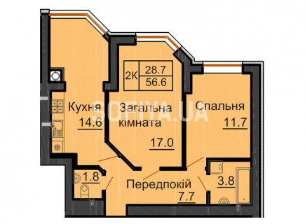 Двухкомнатная квартира 56,6 м/кв - ЖК София