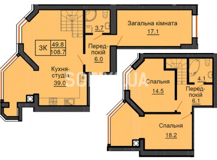 Двухуровневая квартира 108,7 м/кв - ЖК София