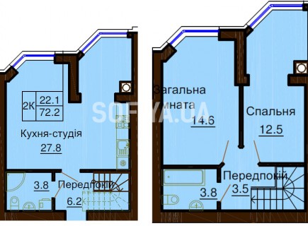 Двухуровневая квартира 72.2 м/кв - ЖК София