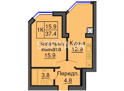 Однокомнатная квартира 37,4 м/кв - ЖК София