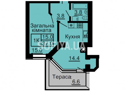 Однокомнатная квартира 37 м/кв - ЖК София