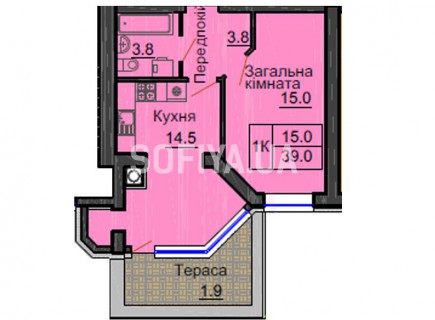 Однокомнатная квартира 39 м/кв - ЖК София