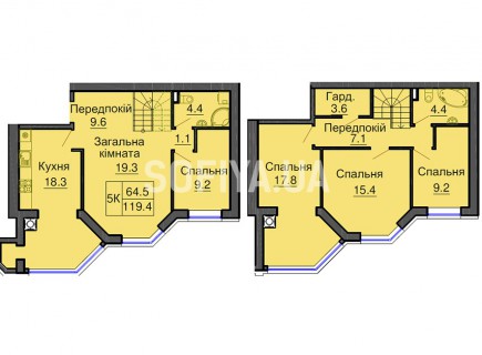 Двухуровневая квартира 119,4 м/кв - ЖК София