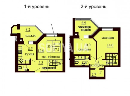 Двухуровневая квартира 87.1 м/кв - ЖК София