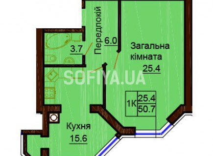 Однокомнатная квартира 50.7 м/кв - ЖК София