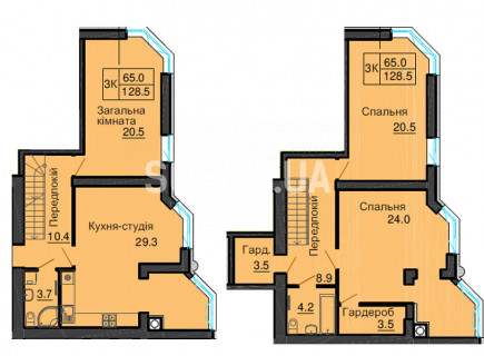 Двухуровневая квартира 128,5 м/кв - ЖК София