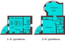 Двухуровневая квартира 87.3 м/кв - ЖК София