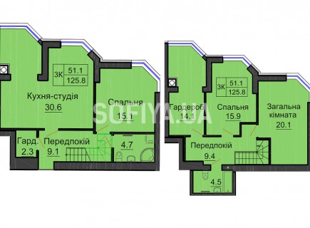 Двухуровневая квартира 125,8 м/кв - ЖК София