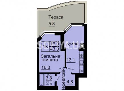 Однокомнатная квартира 43 м/кв - ЖК София