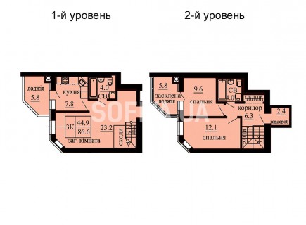 Двухуровневая квартира 86.6 м/кв - ЖК София