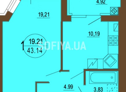 Однокомнатная квартира 43.14 м/кв - ЖК София