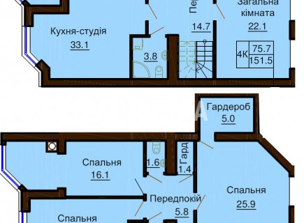 Двухуровневая квартира 151.5 м/кв - ЖК София