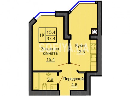 Однокомнатная квартира 37,4 м/кв - ЖК София