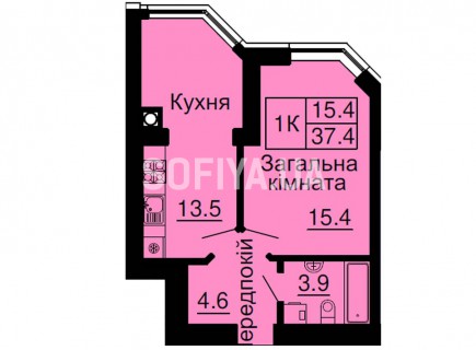 Однокомнатная квартира 37,4 м/кв - ЖК София