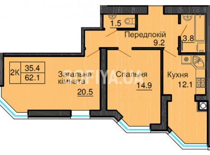 Двухкомнатная квартира 62,1 кв.м - ЖК София