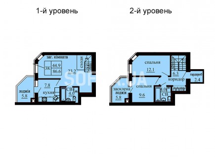 Двухуровневая квартира 86.6 м/кв - ЖК София