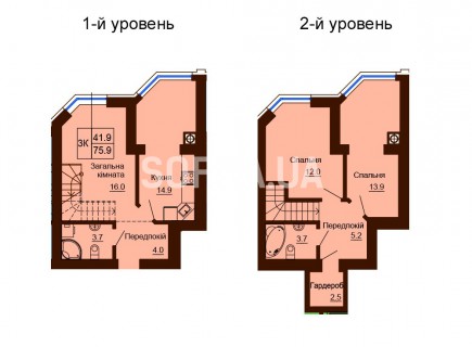 Двухуровневая квартира 75.9 м/кв - ЖК София