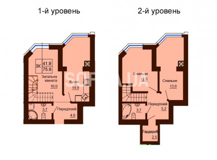 Двухуровневая квартира 75.9 м/кв - ЖК София