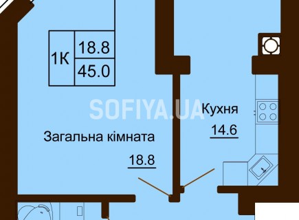 Однокомнатная квартира 45 м/кв - ЖК София