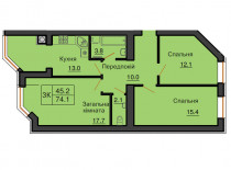 Трикімнатна квартира 74,1 кв.м - ЖК София