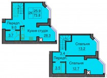 Двухуровневая квартира 73,8 м/кв - ЖК София