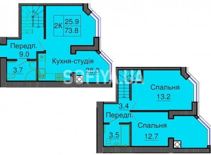 Двухуровневая квартира 73,8 м/кв - ЖК София