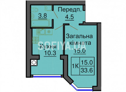 Однокомнатная квартира 33,6 м/кв - ЖК София