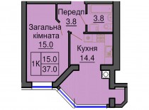 Однокомнатная квартира 37 м/кв - ЖК София