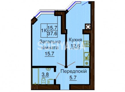 Однокомнатная квартира 37.6м/кв - ЖК София