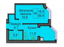 Однокомнатная квартира 36,9 м/кв - ЖК София