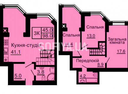 Двухуровневая квартира 98 м/кв - ЖК София