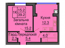 Однокомнатная квартира 39,2 м/кв - ЖК София