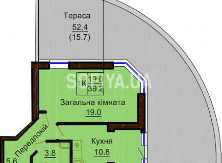 Однокомнатная квартира 39.2 м/кв - ЖК София