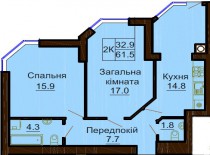 2-х комнатная квартира 61,5 м/кв - ЖК София