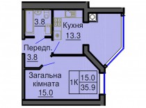 Однокомнатная квартира 35,9 м/кв - ЖК София