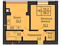 Однокомнатная квартира 39,2 м/кв - ЖК София