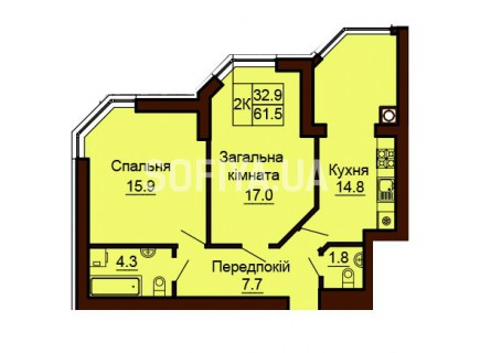 2-х комнатная квартира 61.5 м/кв - ЖК София