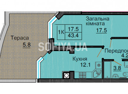 Однокімнатна квартира 37,6 м/кв - ЖК София